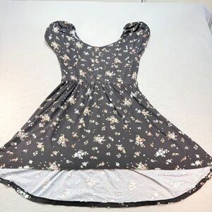 Girls Black Floral Puff-Sleeve Fit & Flare Dress